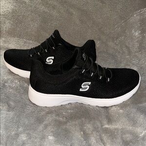 Skechers Black Knit Sneakers with White Soles
